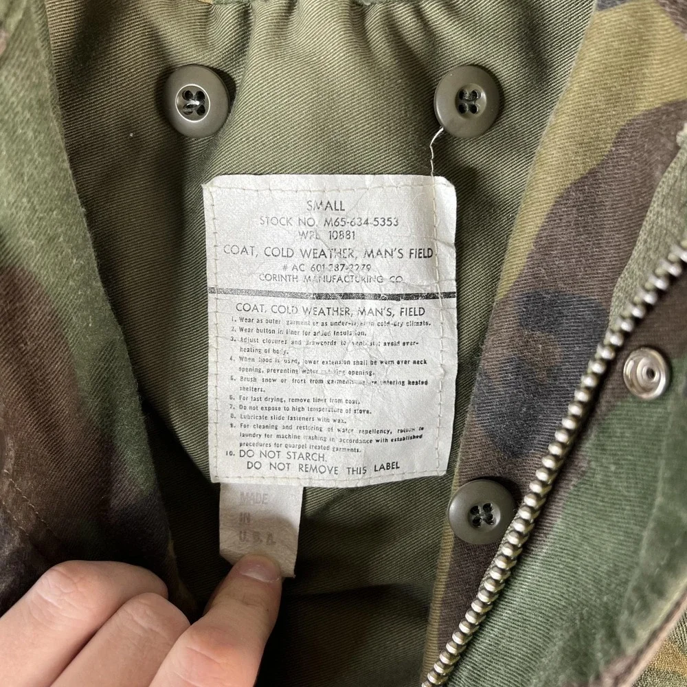 Vintage US Army Jacket Mens Small Woodland‎ Camo M65 Cold Weather Field Coat 80s